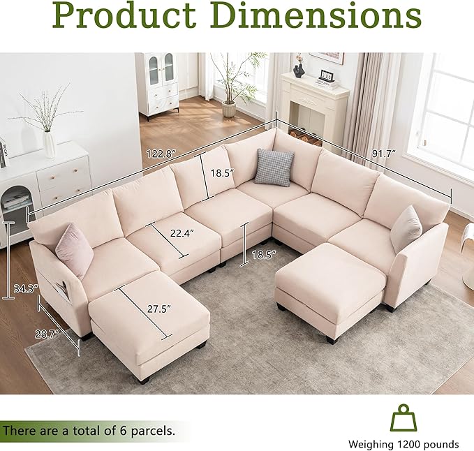 122.8" Large Sectional Couches for Living Room, 6 Seater L Shaped Modular