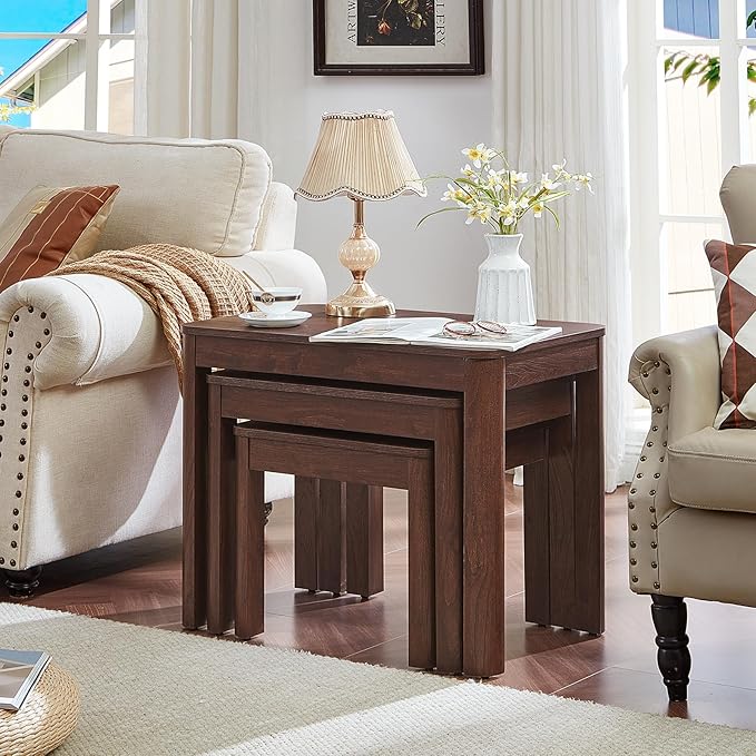 Joaxswe Farmhouse Nesting Tables Set of 3, Living Room Table Set