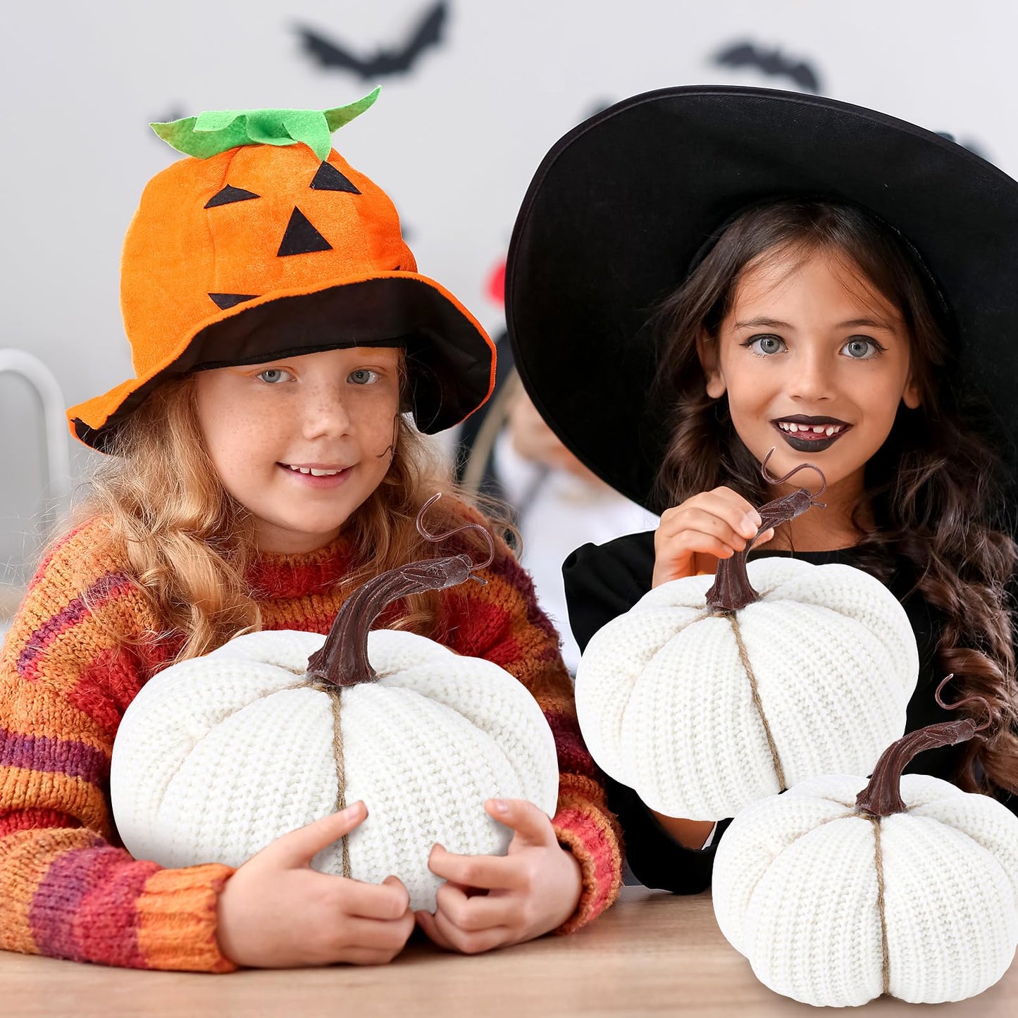 HunnmingRe 6 Pcs Thanksgiving Decor White Crochet Pumpkins Large 6 Inch Faux Fall Pumpkin Decor for Thanksgiving Farmhouse Autumn Rustic Mantel Table