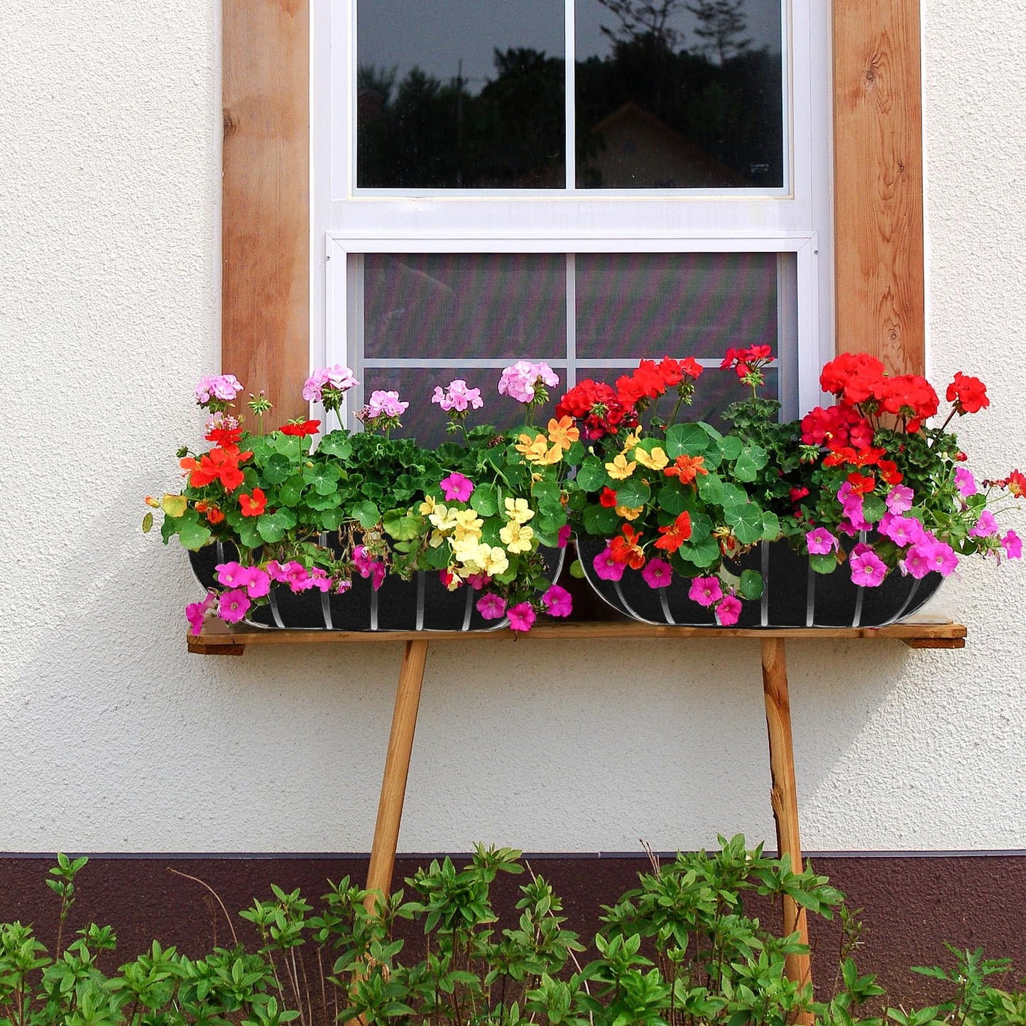 2PCS 30 Inch Window Box Liner Fabric Planter Basket Liner Trough Planter Insert Liner Black Hanging Flower Basket Liners Non-Woven Felt Plant Liner for Planters Fence Garden - Avoid Bird Nesting