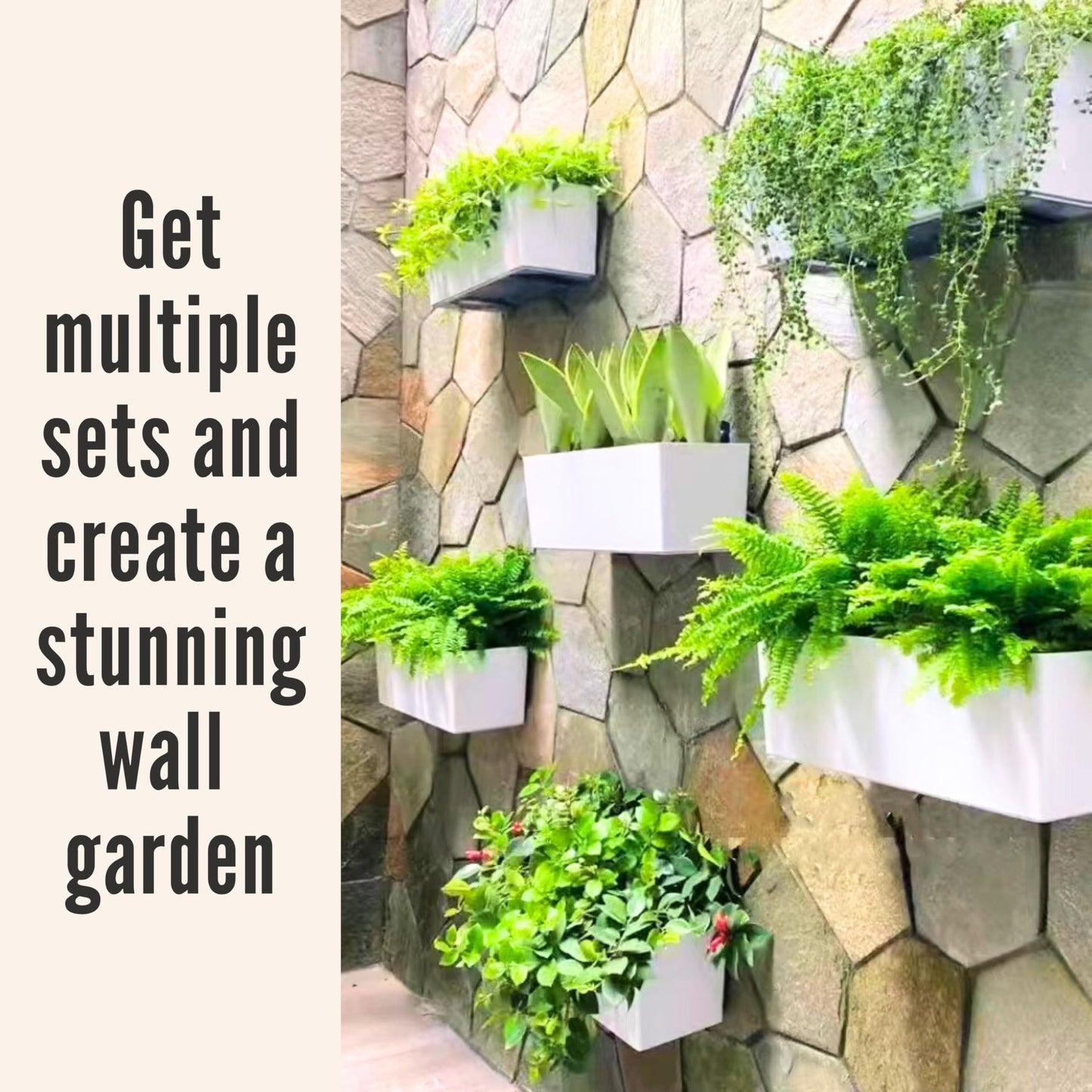 LaLaGreen Bundle - 4 Pack, 20 Inch Black and White Self Watering Hanging Planter Boxes Flower Pot, Rectangular Wall Mount, Indoor Vertical Garden Modern Window Sill Herb Trendy Outdoor Home Decor