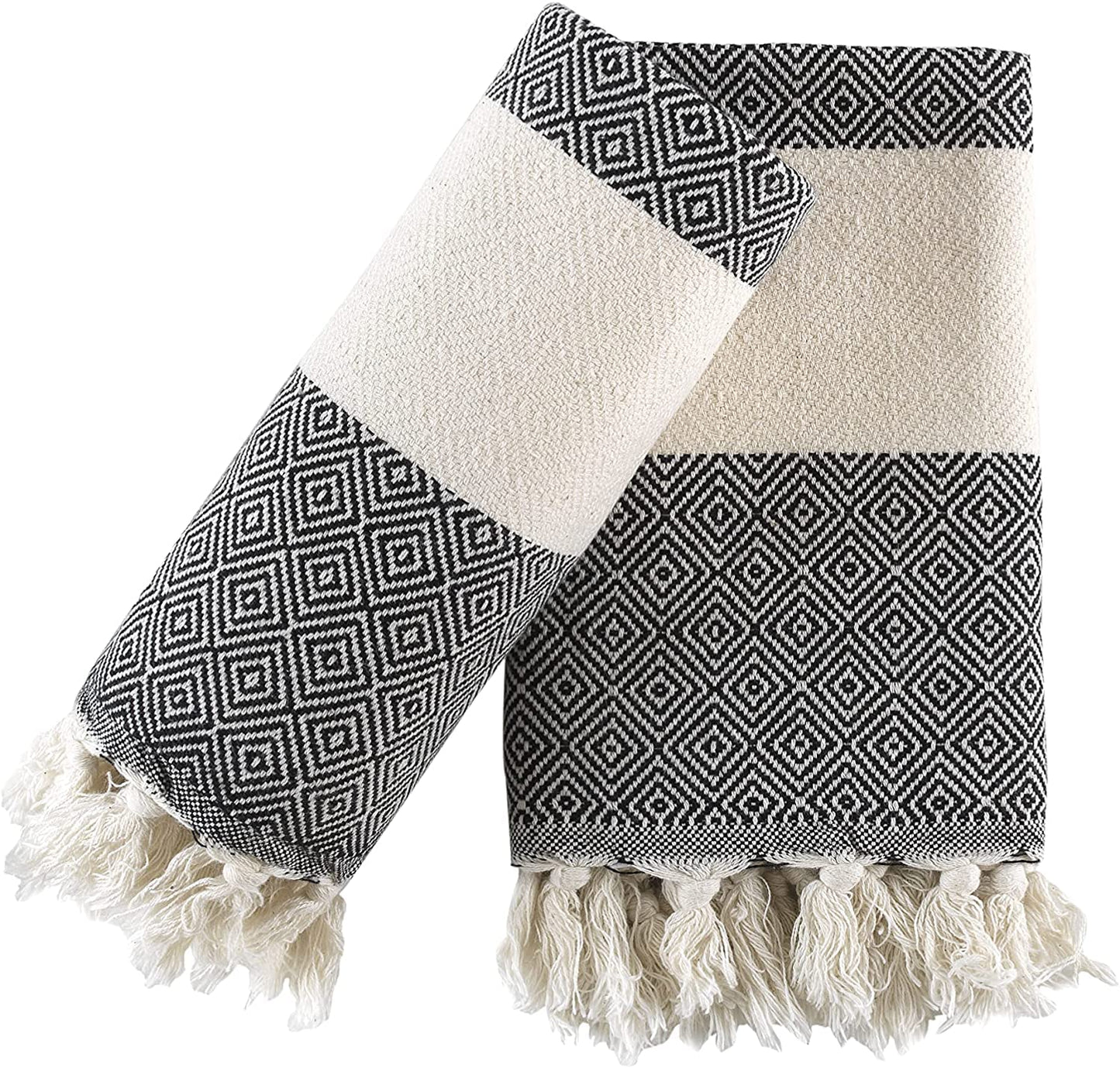 Cottonio Turkish Hand Towels for Bathroom and Kitchen - Turkish Hand Towels to Decorate Your Home - Decorative Towels to Elevate Your Bath and Home Experience Set of 2 (Black)