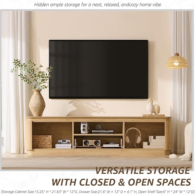 70" Fluted TV Stand for TVs Up to 80", Mid Century Modern Entertainment Center