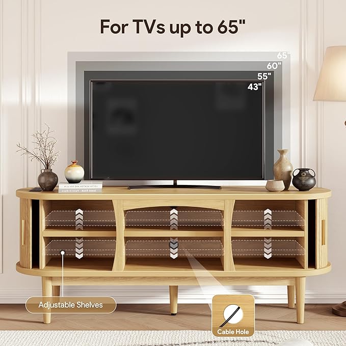 Decofy Mid Century TV Stand for TVs up to 65 Inches, Entertainment Center