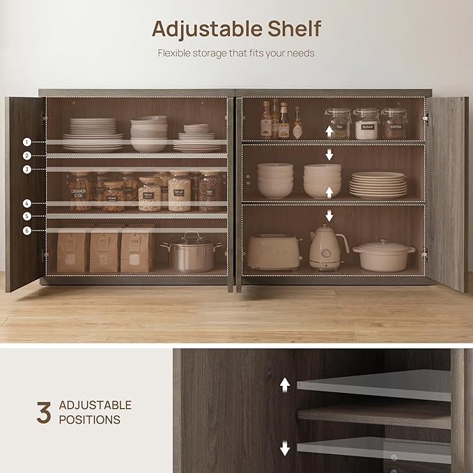 SICOTAS Buffet Cabinet with Storage Accent Sideboard Modern Credenza with Doors