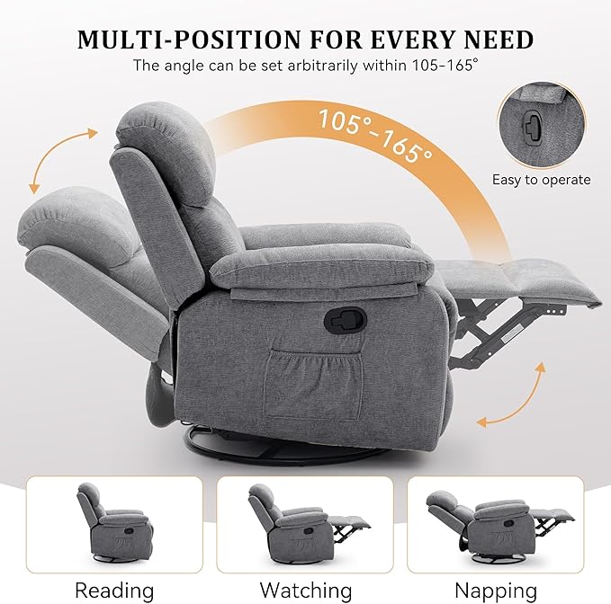 Korser Recliner Chair, 360 Swivel Rocker Chair