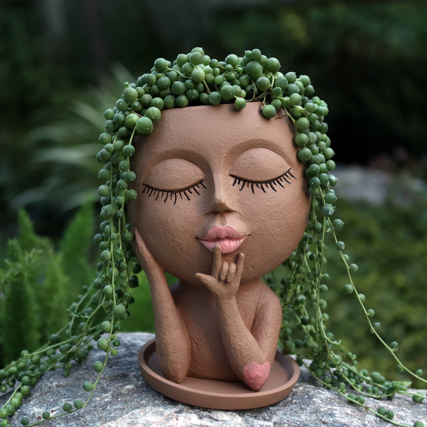 Dolkgy Face Flower Pots Head Planter, Cute Resin Planters for Indoor Outdoor Plants, Macetas para Plantas Funny Head Plant Pot
