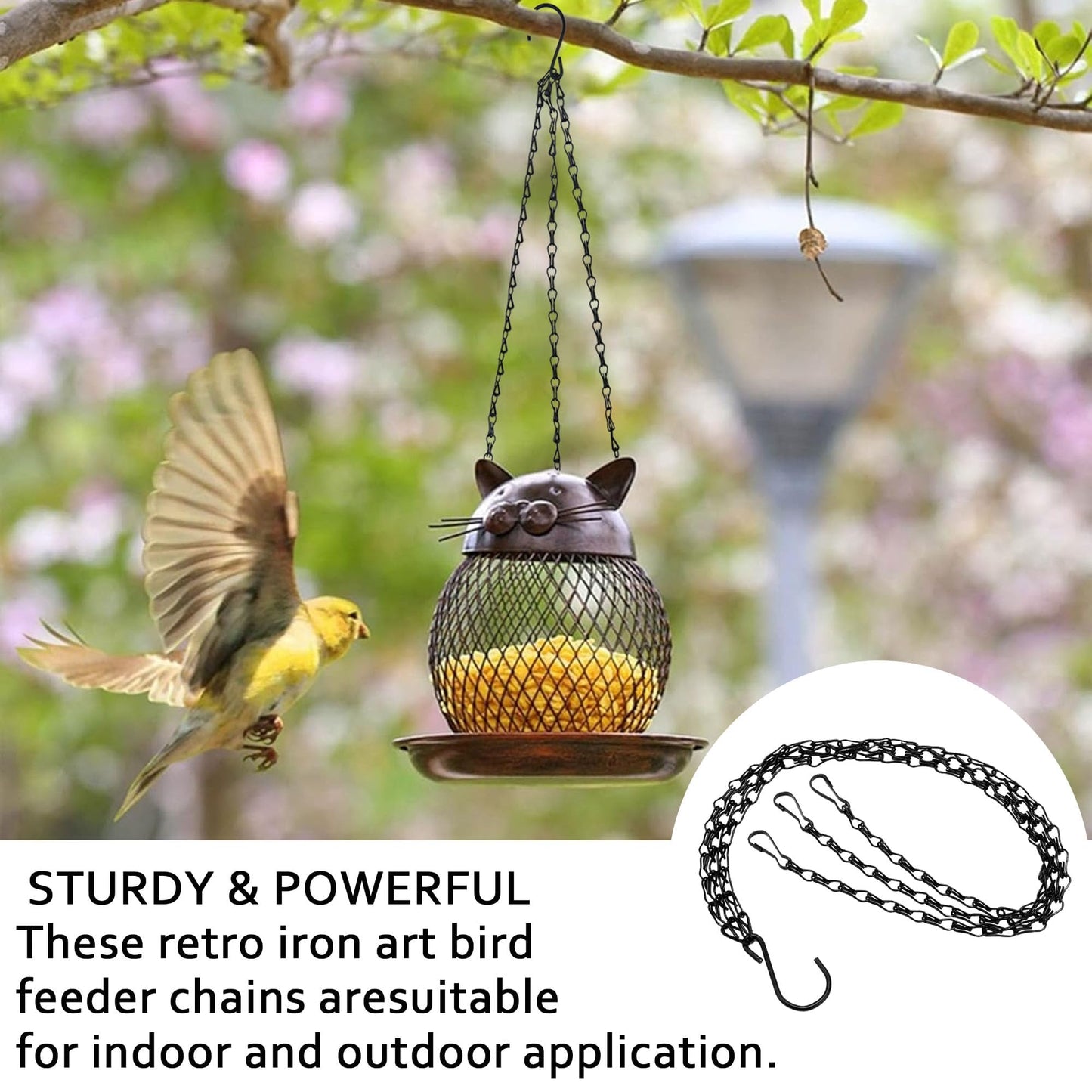 XXFBJNMD 8 Pcs Hanging Chain 17.7 Inches Black Hanging Plant Chain and Hooks 3-Point Basket Replacement Chain for Planters, Bird Feeders, Lantern, Lamp