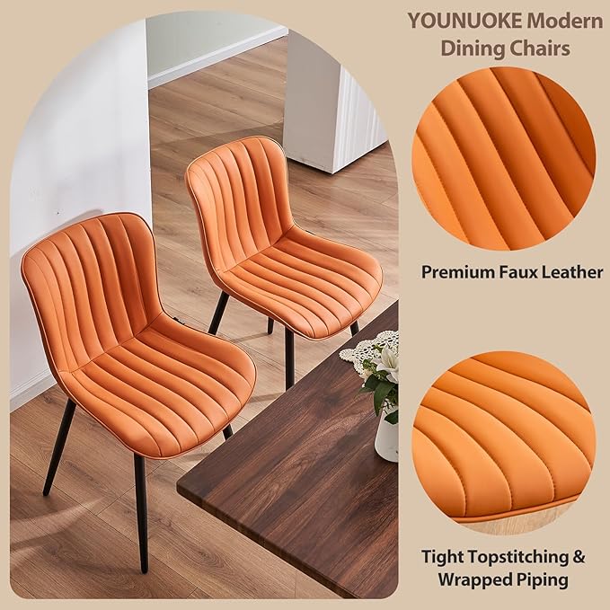 YOUNUOKE Dining Chairs Set of 2 Camel Mid Century Modern Kitchen Chairs Armless