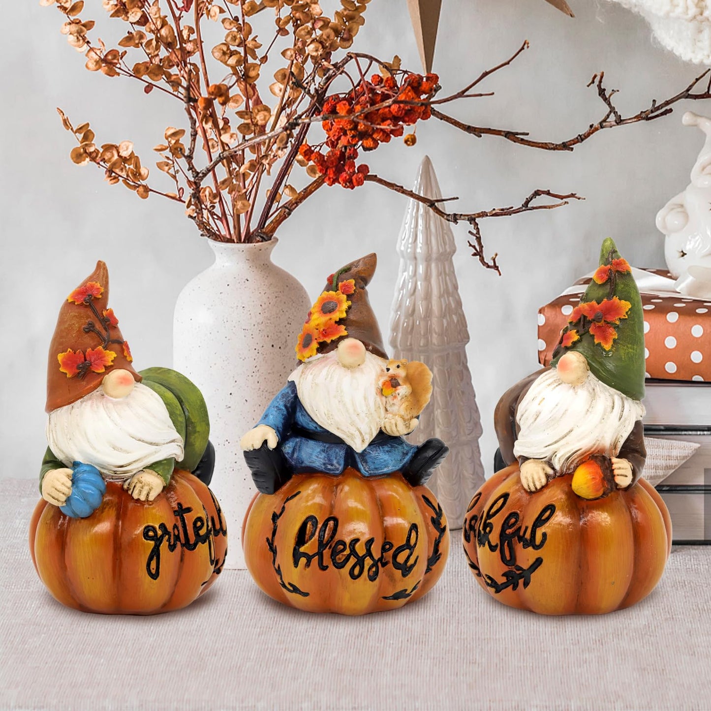 KnomeKo Thanksgiving Gnomes Fall Decorations for Home, Fall Gnomes Resin Pumpkin Figurine Thanksgiving Table Decor, Autumn Garden Farmhouse Decor Fall Gifts