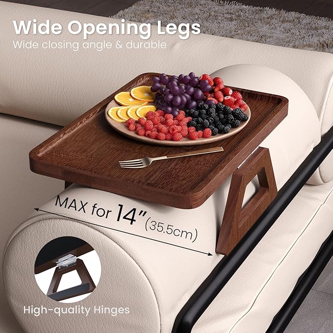 Couch Arm Tray, Bamboo Folding Sofa Tray, Sofa Armrest Tray Clip-On Couch Desk