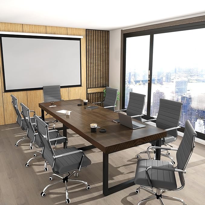 Home Office Chair Ribbed, Modern Leather Conference Room Chairs, Ergonomic
