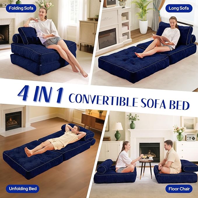 HABUTWAY Folding Sofa Bed, Convertible Sleeper Chair Bed w/Dual-Pillow & Handle