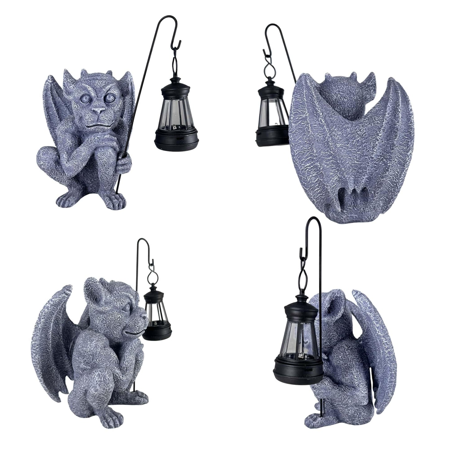 memeyou Gargoyle Statues Outdoor with Solar Lantern Gothic Garden Lamp Decor Outside Dragon Winged Gargoyle for Porch Patio Lawn Yard Ornament Trolls Figurine Gifts for Women Mom Grandma