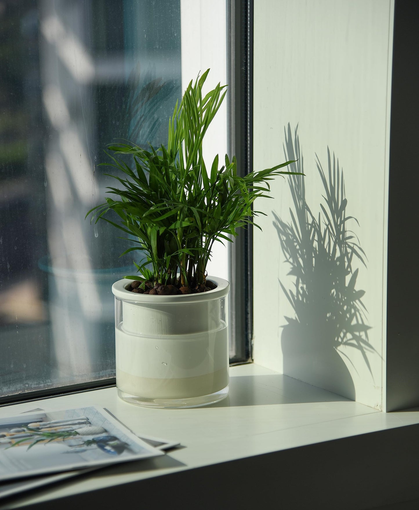 Phoenix Vine 4 Inch Self Watering Planter Pot, Design White Terracotta Pots for Plants, Indoor Cylinder Terra Cotta Pots with Glass Vase, Set of 4, 51-B-E-4