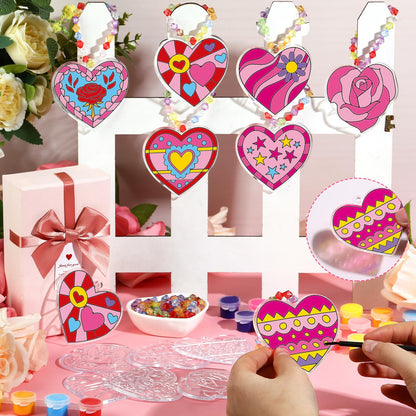 Beeveer 30 Sets Valentine's Day Suncatchers Craft Kits Heart Suncatcher Ornaments DIY Window Paint Art Sun Catchers for Valentines Adults Art Project Party Favors Gift (Heart)