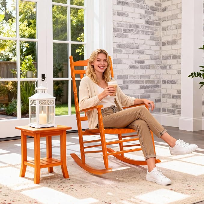 VINGLI Wooden Rocking Chair Outdoor, Patio Rockers
