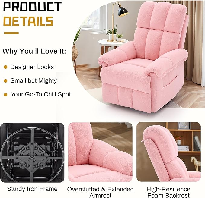 Korser Recliner Chair, Swivel Rocker Recliner Chair