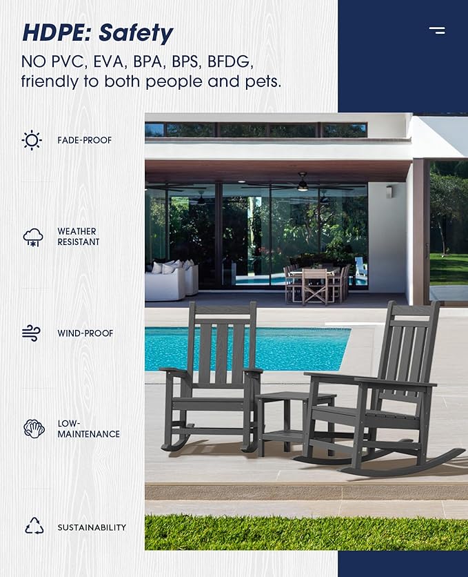 KINGYES Oversized Outdoor Rocking Chair Set of 2, All-Weather Patio Rocking