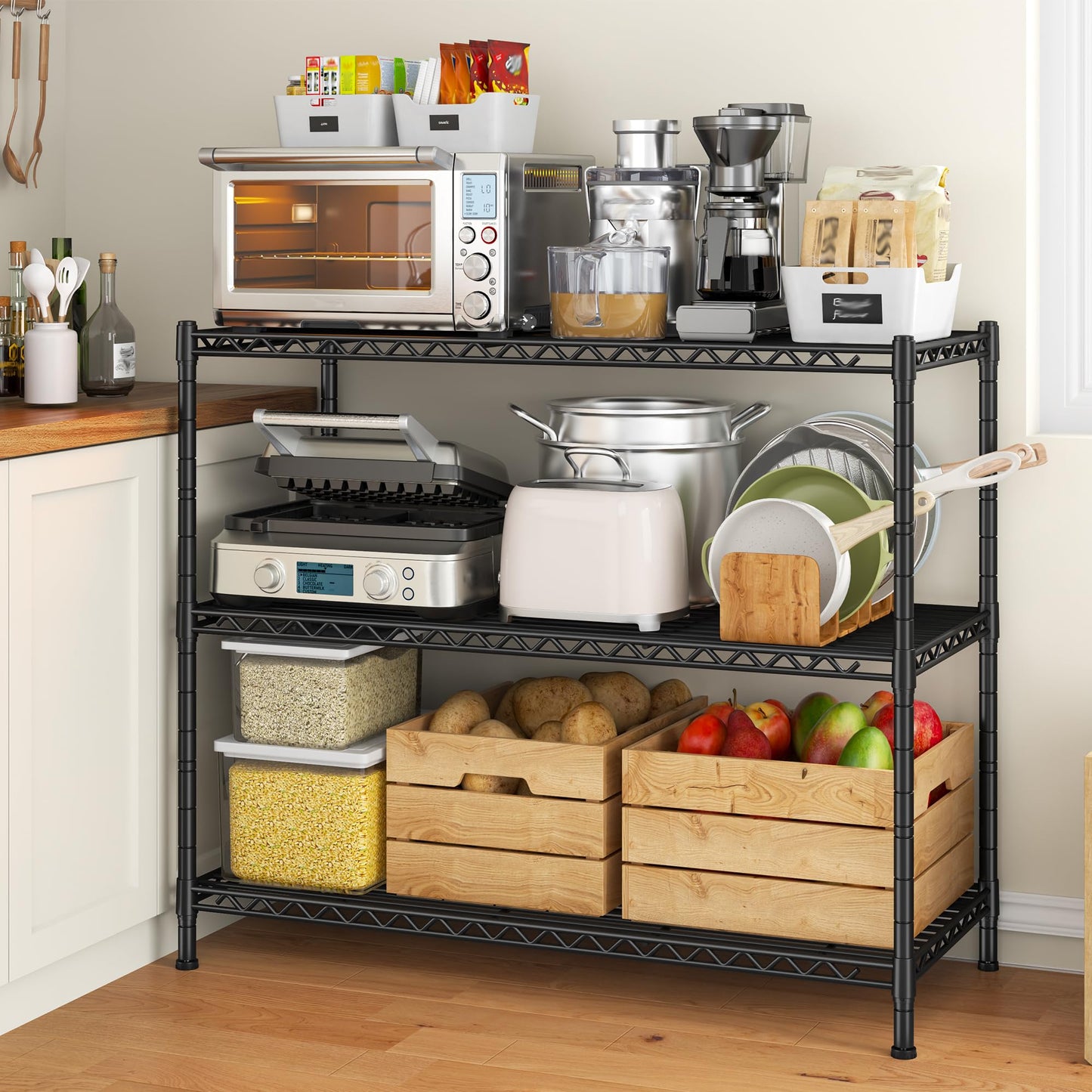 DurayLoly 35.6" W Storage Shelves, 3 Tier Adjustable Metal Shelving Unit Heavy Duty Steel Wire Rack for Kitchen,Laundry,Pantry,Office,Garage, Closet,Black(35.6" Wx14 Dx35.6 H)