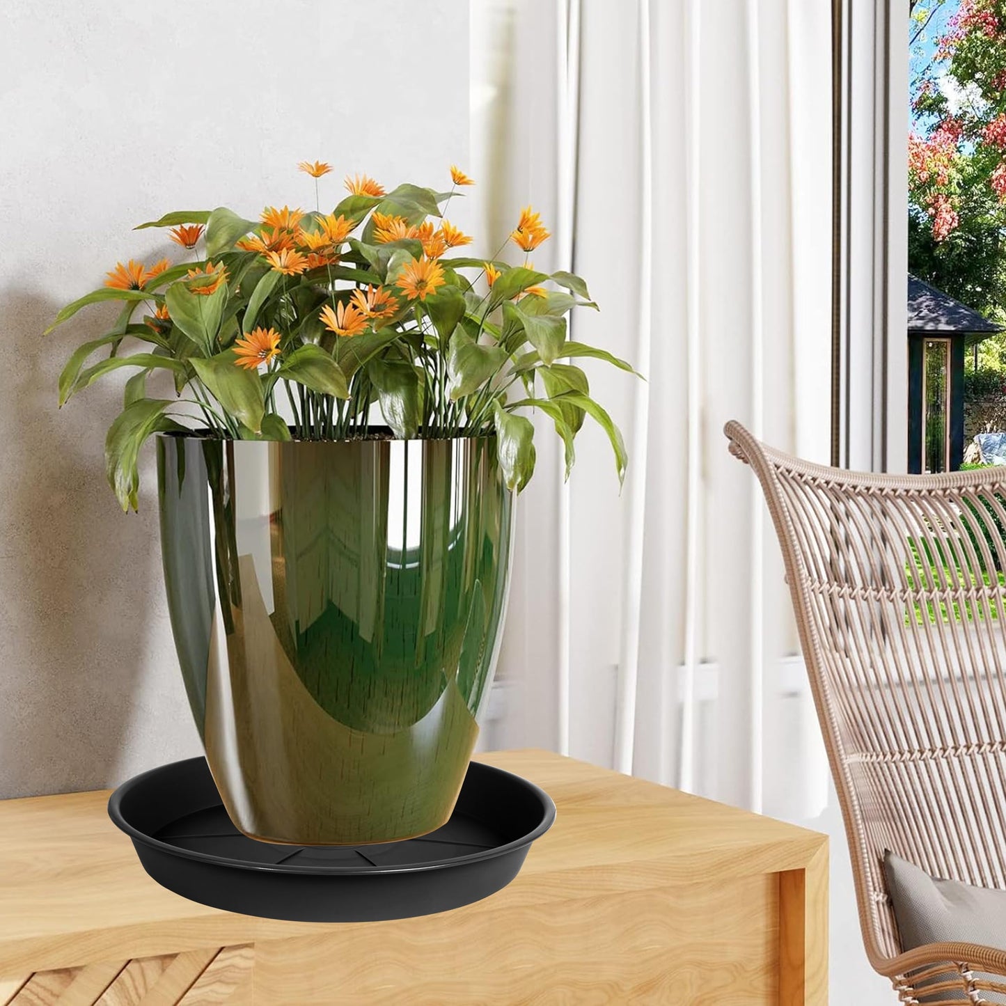 OVZILKI 6 Pack of Plant Saucer Tray 11 12 inch, Heavy Duty Plastic Pot Plant Drip Trays Saucers for Indoors Outdoor, Plant Water Tray for Planters 11-12" (12", Black)