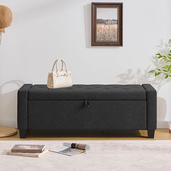 Huatean Home 43" Ottoman with Storage, Storage Ottoman Bench with Safety Hinge