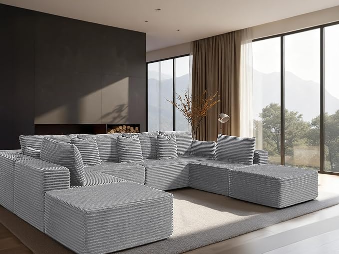 138" Cloud Sectional Couch, Comfort U Shaped Sofa