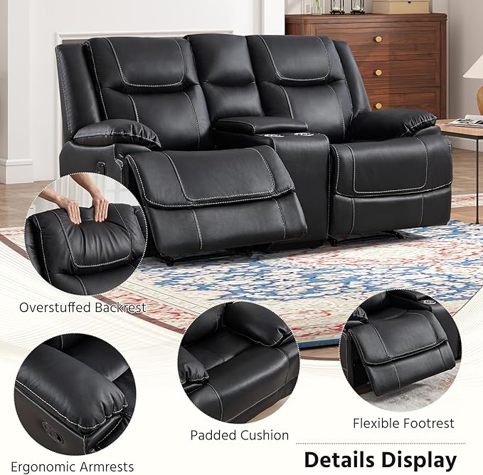 ANJ Geniune Leather Manual Loveseat Recliner Sofa Set of 2
