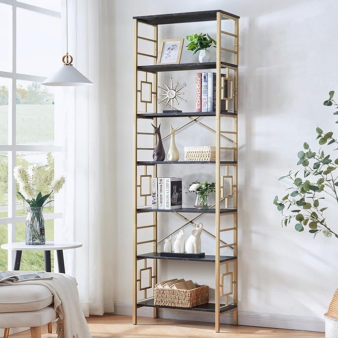 HOMISSUE Bookcase, 7-Tier Tall Bookshelf Metal Bookcase and Bookshelves