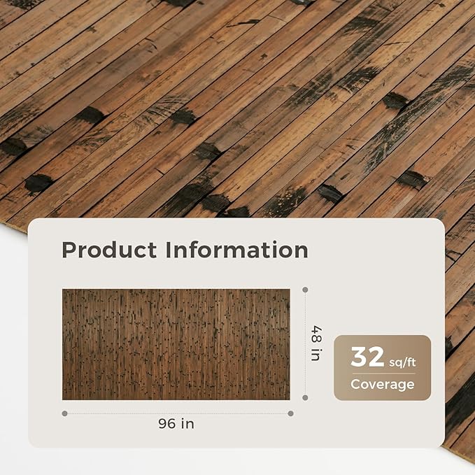OUZUGIE 1 Pack 96x48 Inch Natural Bamboo Wall Panel – Brown Burned Pole Wrap