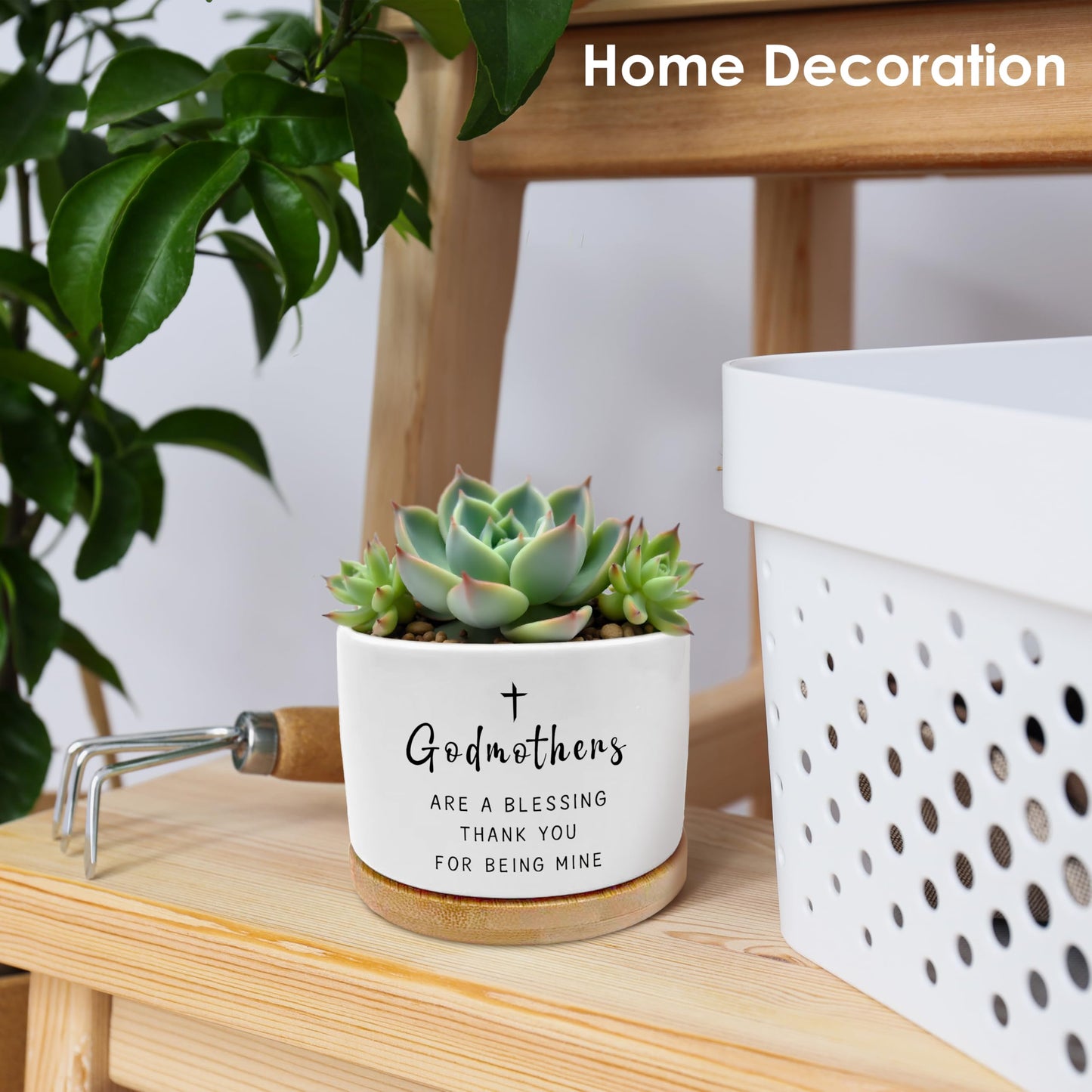 ROXMART Godmother Proposal Gift Plant Pots, Godmother Gifts from Godchild Succulent Planters, God Mother Gifts for Women Ceramic Plant Flower Pots for Home Office Desk Table Shelf(No Plants)
