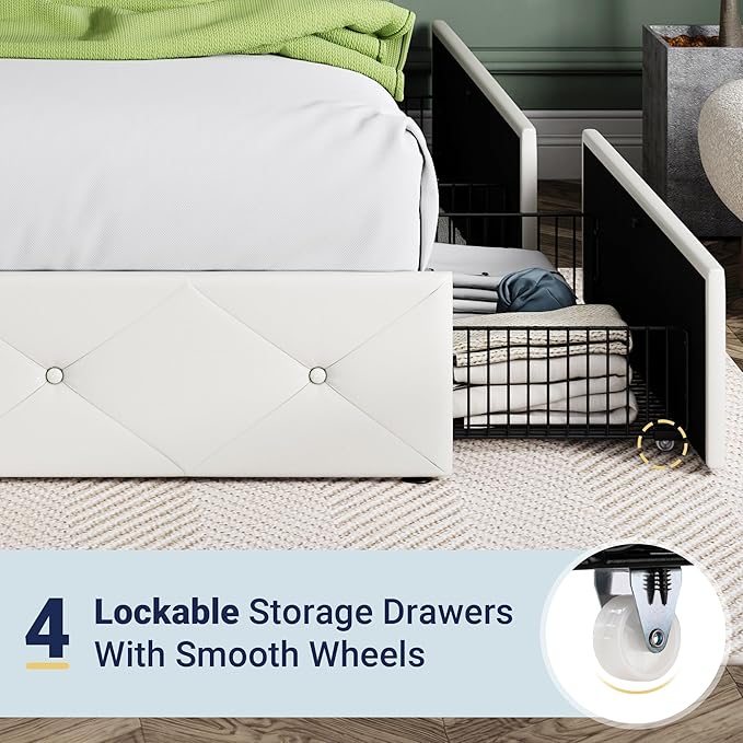 Allewie Upholstered Queen Size Platform Bed Frame