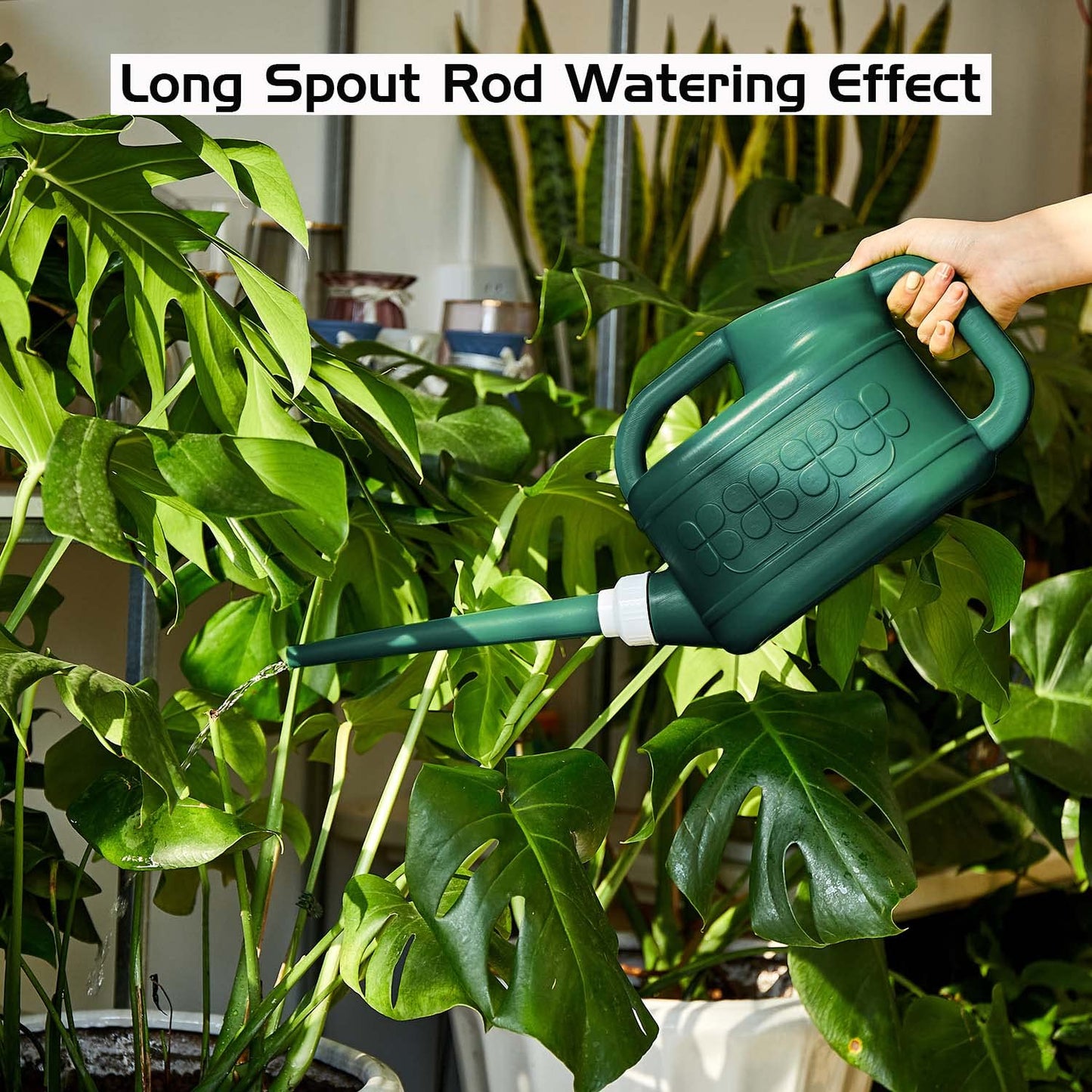 Plastic Watering Can for Indoor & Outdoor Plants 1 Gallon/4-Liter, Ebristar Watering Pot for Garden Flower with Long Spout and Removable 360 Degree Rotation Sprinkler Head - Dark Green