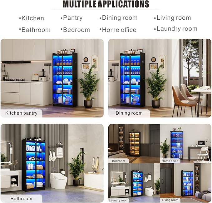 Dystler Display Cabinet with Doors and Adjustable Shelves, 5 Tier Display Case