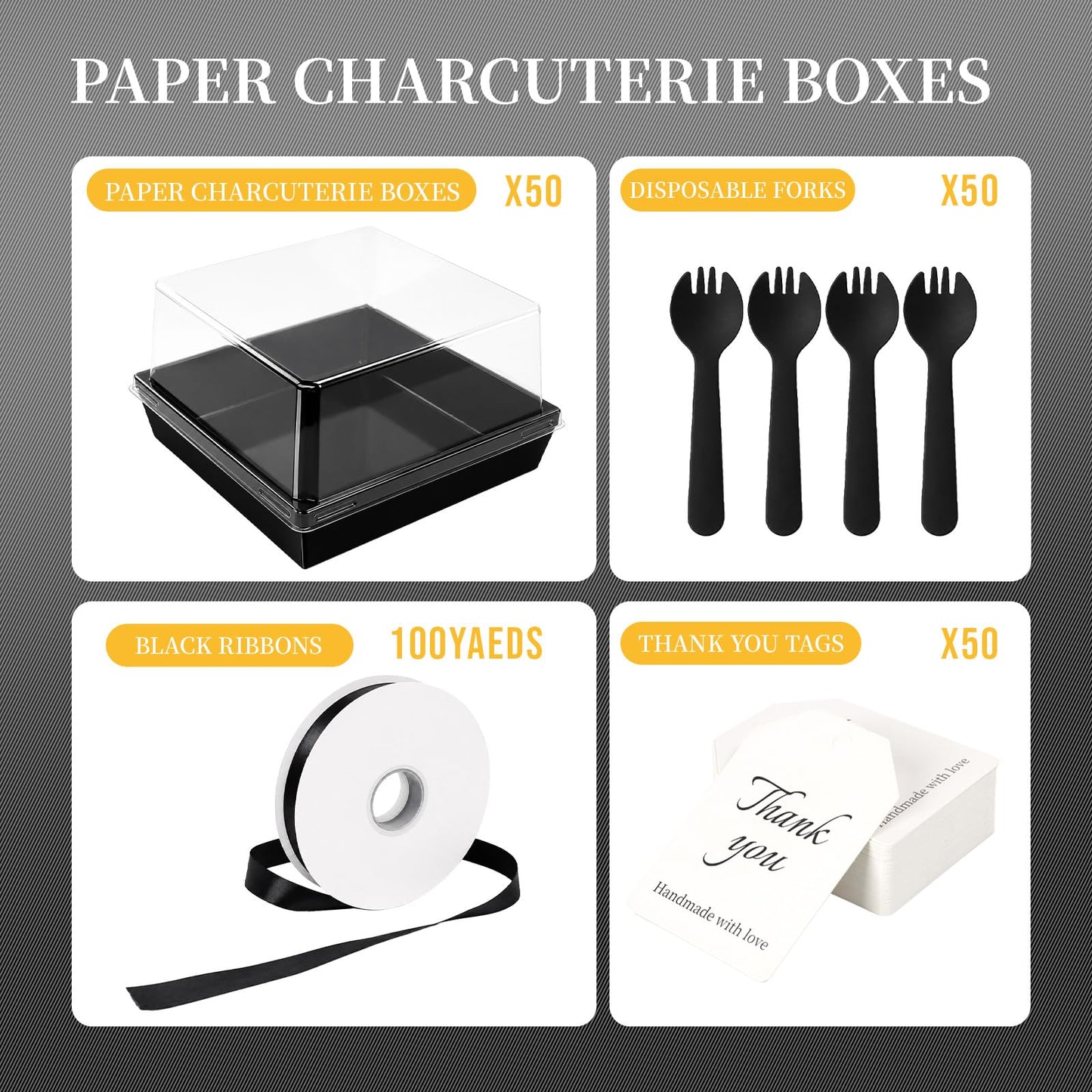DeziWood 7 x 7 x 4 Inches Paper Cake Boxes with Clear Lids, 50 Pack Black Large Charcuterie Square Food Containers, Halloween Day Disposable Bakery Boxes for 4-6 Inch Bundt Cake, Pie, Dessert