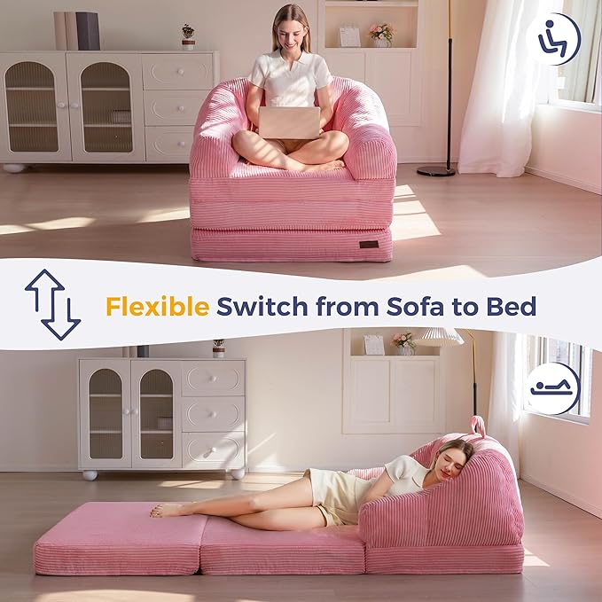 MAXYOYO Folding Sofa Bed with Backrest, Boneless Fold Out Couch Bed with Handle