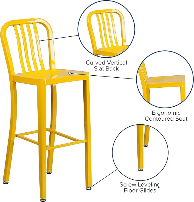 Flash Furniture Gael Commercial Grade 2 Pack 30" High Yellow Metal