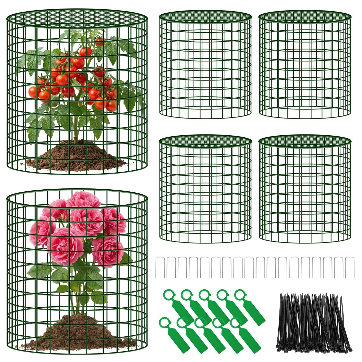 Convivium Plant Protectors from Animals 6 Packs, 13 x 12 in Metal Chicken Wire Cloche Plant Cages for Outdoor Plants, Garden Fencing Animal Barrier with Detachable Dome Lid, Stakes & Zip Ties
