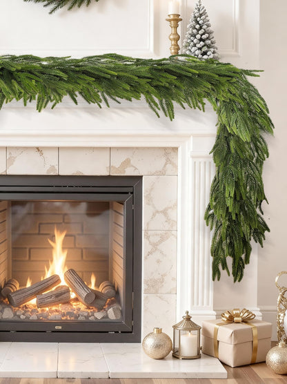 12FTx1 Extra Full Christmas Garland Real Touch Norfolk Pine Garland Faux Greenery Garlands Christmas Decorations Norfolk Pine Garlands for Stairs, Railing,Table Holiday Seasonal Indoor Mantle Decor