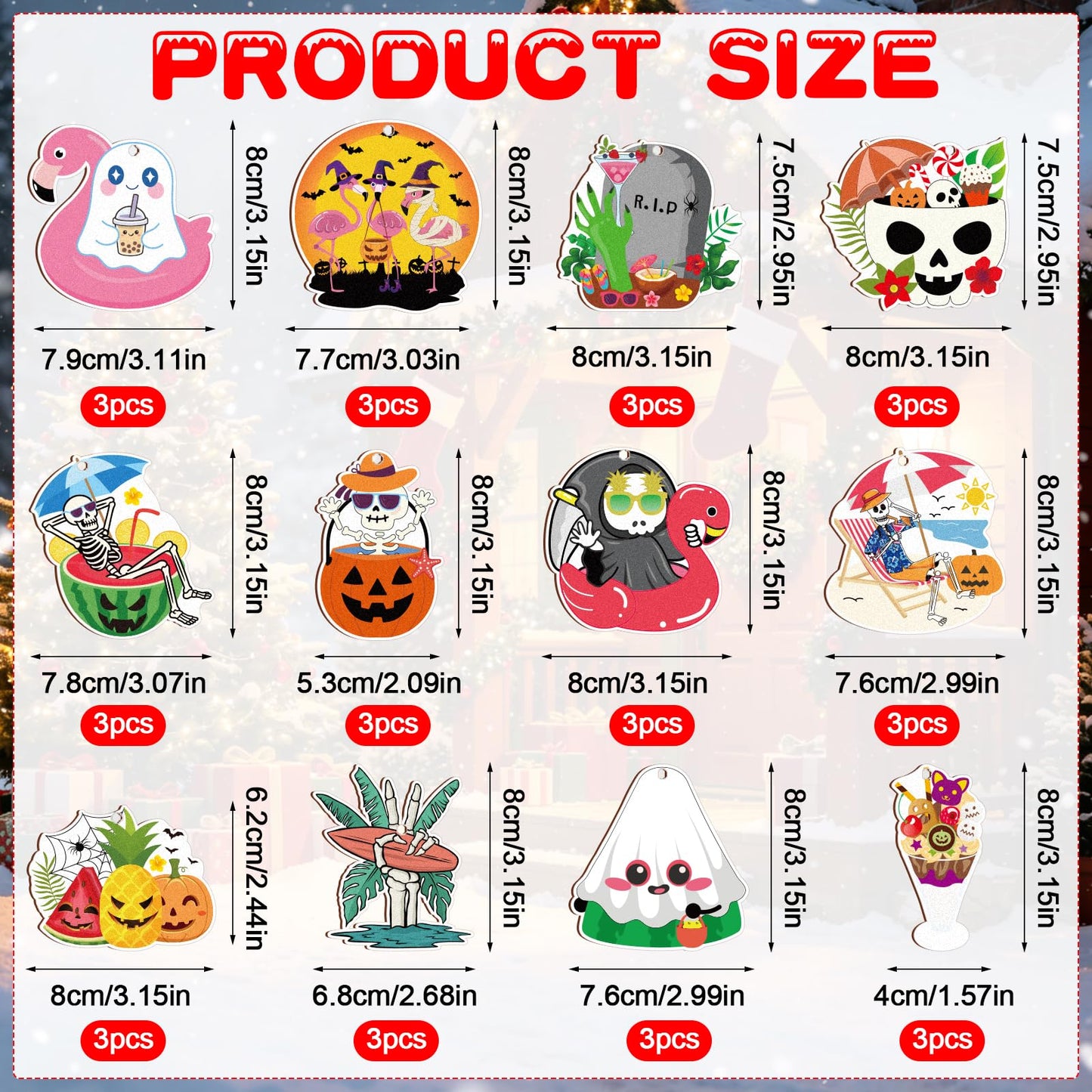 36 Pcs Summer Halloween Ornaments Hawaii Themed Hallows' Eve Ghost Wooden Hanging Ornament for Hawaiian Halloween Party Decor