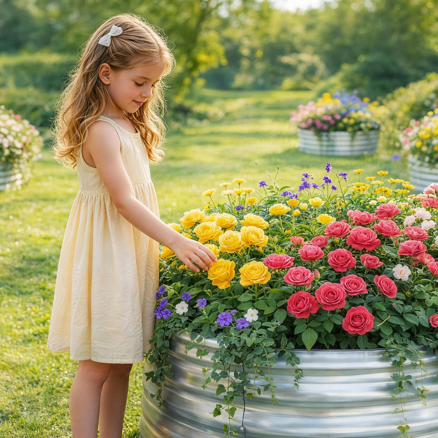 Land Guard 2 Pack 2×2×1ft Galvanized Raised Garden Bed, Planter Raised Garden Beds Outdoor, Round Clearance Raised Garden Beds for Gardening Vegetables……