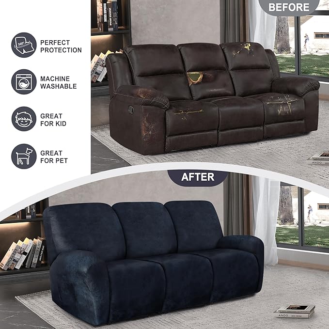 ANARACHON Leather Look Recliner Couch Cover, 8-Pieces Stretch Recliner Sofa