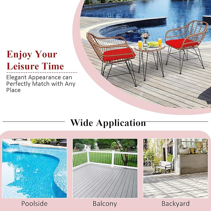 Tangkula 3 Pieces Patio Conversation Bistro Set, Outdoor Wicker Furniture