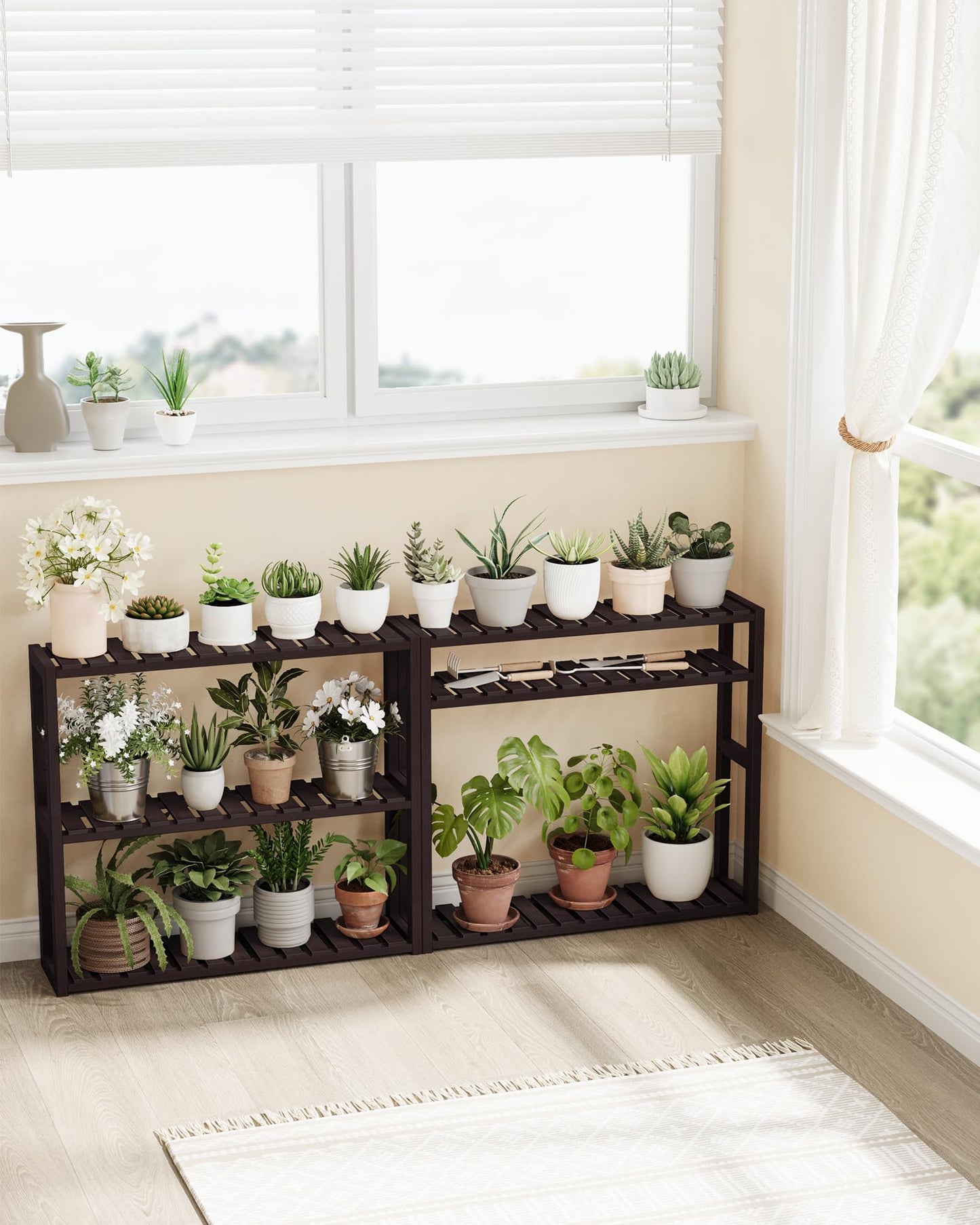 SONGMICS Bamboo Bathroom Shelf, 3-Tier Adjustable Plants Rack, Wall-Mounted or Stand, in The Living Room, Balcony, Kitchen, 5.9 x 23.6 x 21.3 Inches, Brown