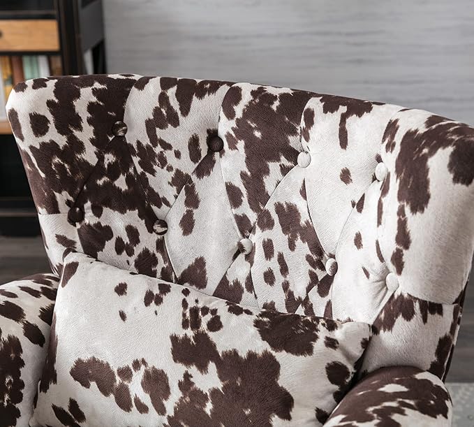 Mid Century Modern Accent Chair Upholstered Armchair Comfy Cowhide-Print Fabric