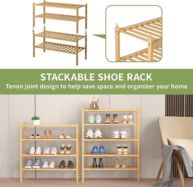 ROMGUAR CRAFT 4 Tier Bamboo Shoe Rack