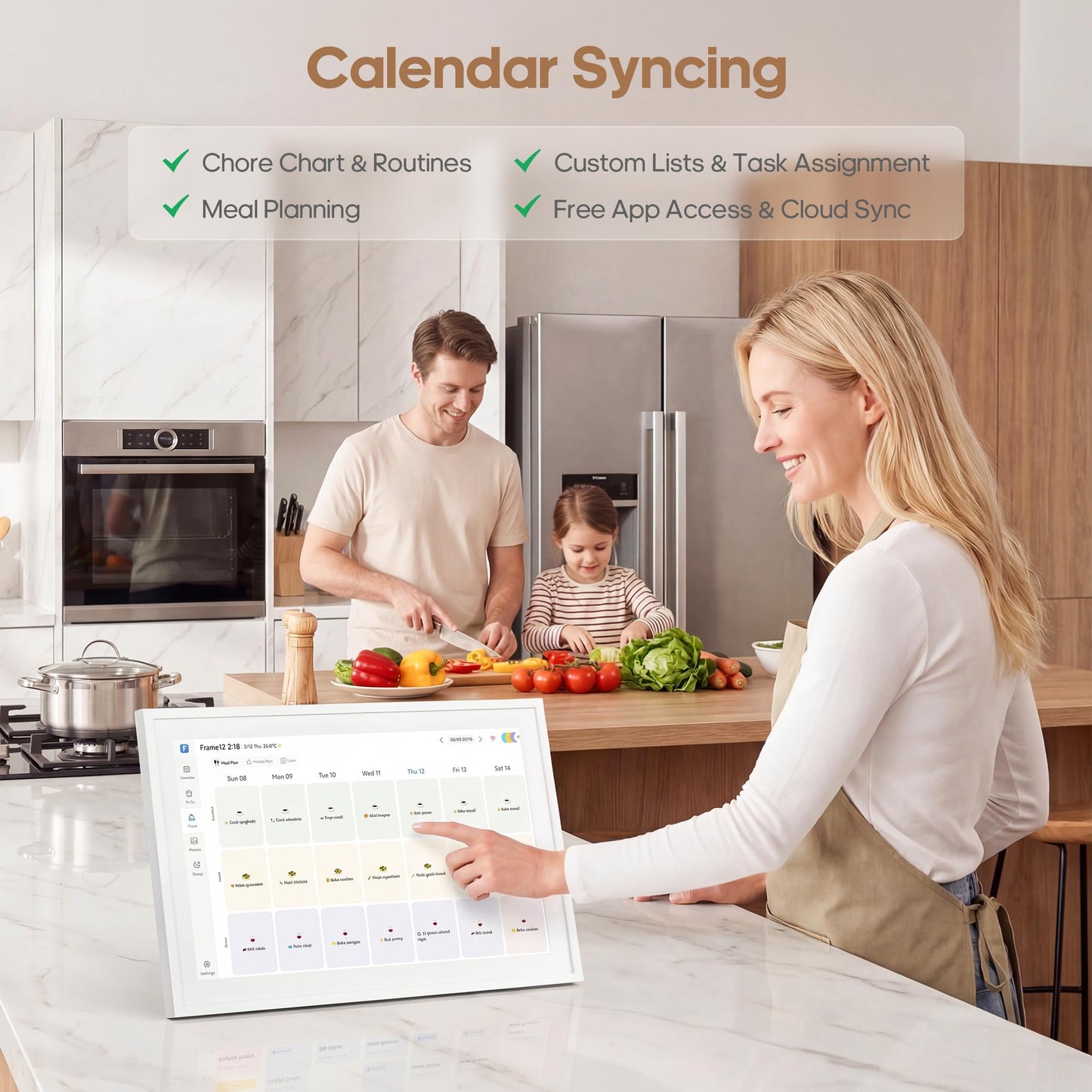 Fenbeli 15.6 Inch Smart Digital Calendar & Family Wall Planner, No Subscription, 6-App Two-Way Sync, Chore Chart Meal Planner Photo Frame, Full HD IPS Touchscreen 32GB, Desk & Wall Mount