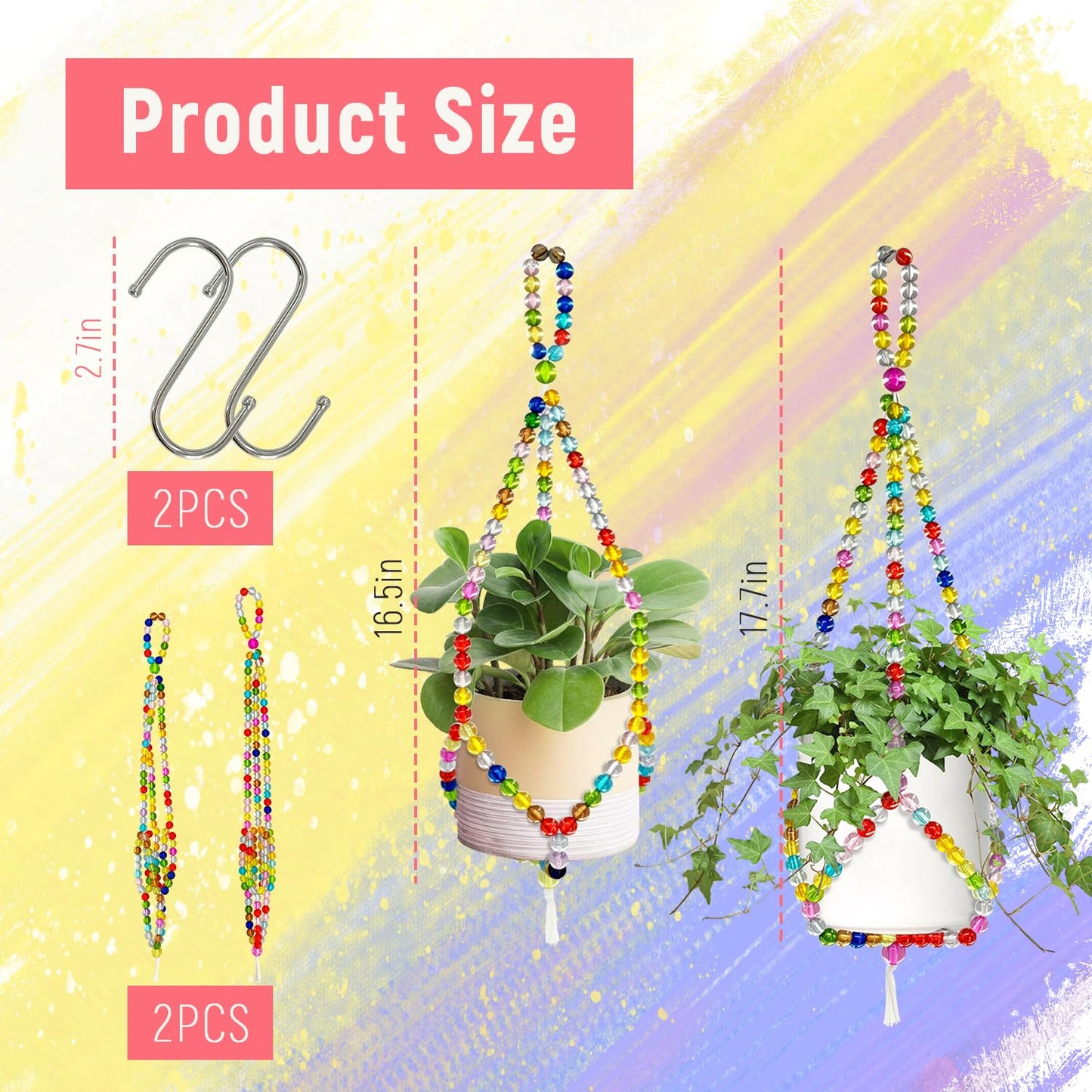 FALESHOS 2 Pack Macrame Plant Hangers with 2 Hooks, 17.9inch/16.7inch Bead Hanging Planter for Indoor Outdoor Bohemian Home Garden Decor