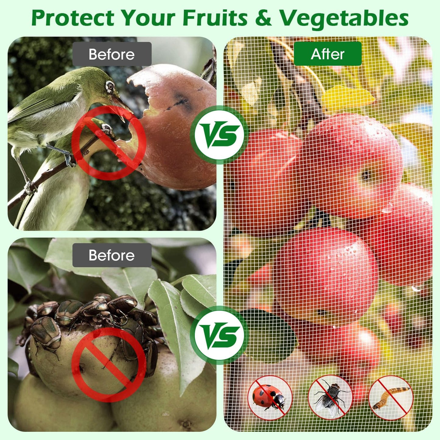 6'x6' Fruit Tree Netting Cover with Zipper and Drawstring, Ultra-Fine Mesh Garden Plant Insect Pest Net Barrier Protection Covers to Prevent Squirrel Bird Deer Cicadas Bag for Blueberry Tomato-1Pcs