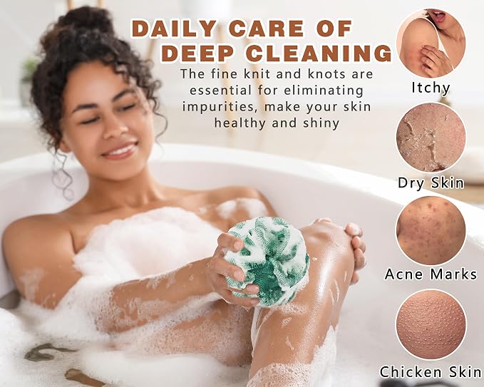 2 Pack African Net Sponge Exfoliating Body Scrubber Bath Sponge for Daily Use (Dark Brown+Dark Green)